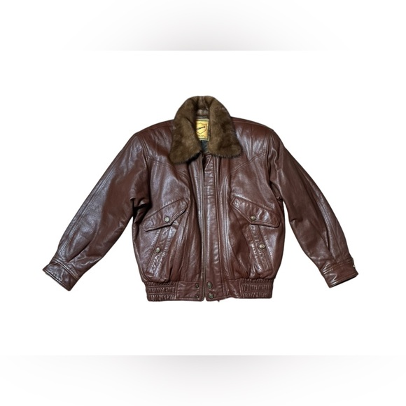 Leather Bomber With Fur Collar, small - Picture 1 of 16